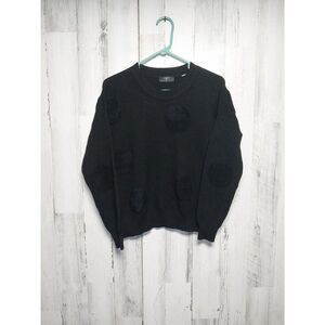 Tahari Women's Small Black On Black Textured Polka Dot Sweater